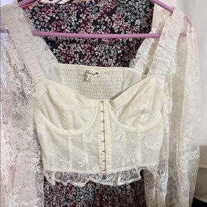 For Love And Lemons Cream Lace Crop Top